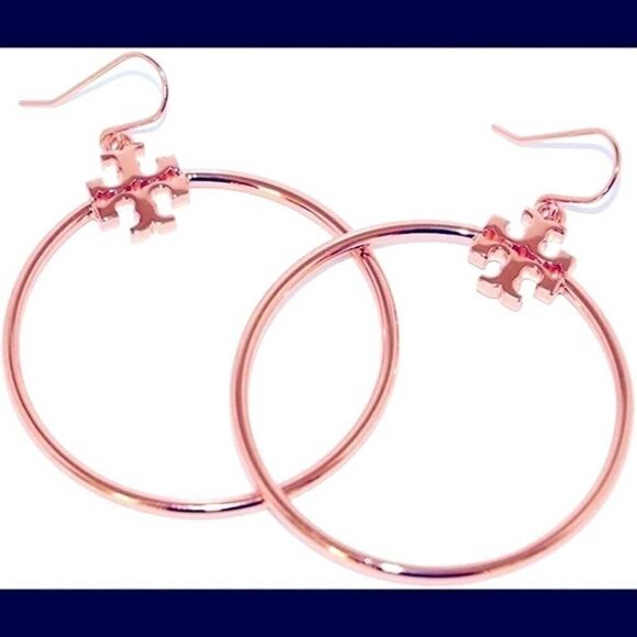 NWOT Tory Burch Rose Gold T Logo Hoop Earrings - Picture 1 of 5